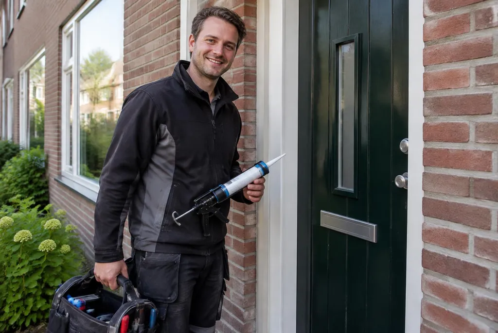 Vakman van Kitbedrijf Waddinxveen bij de voordeur van een woning